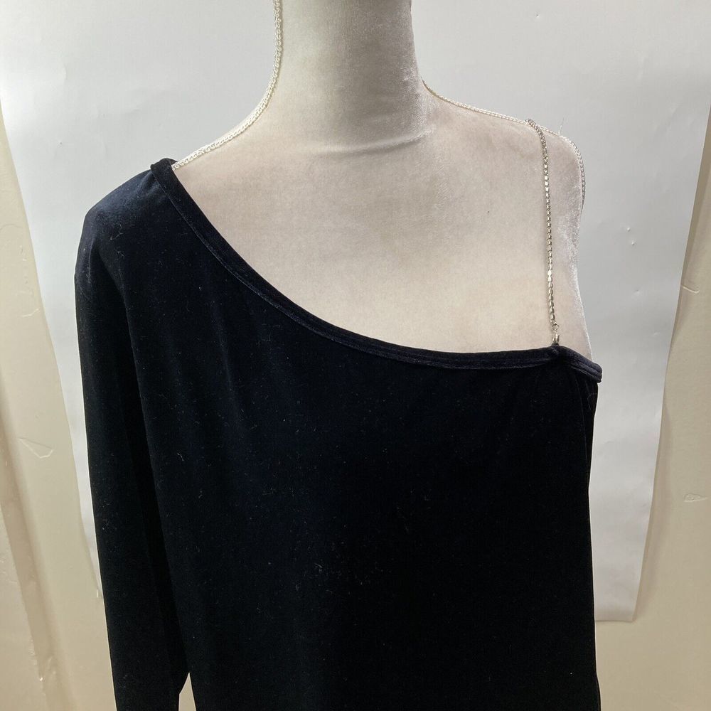 Venezia 18/20 XXL Women's Black Velvet Party Top Shirt one Sleeve Rhinestone USA - Picture 12 of 13